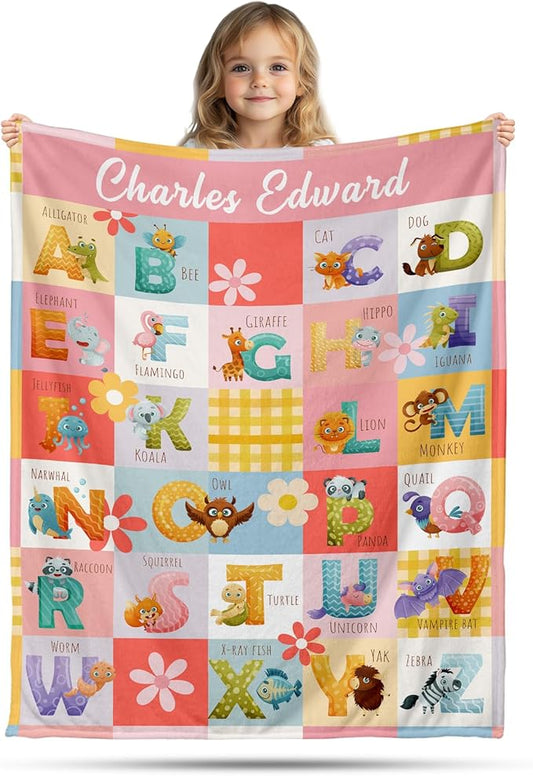 Ship Next Day, Personalized Baby Blanket for Boys Girls - Printed in USA, Custom Baby Blanket with Name Super Soft Plush Flannel, Easter Christmas Brithday Gifts for Baby Shower Kids Toddlers Newborn