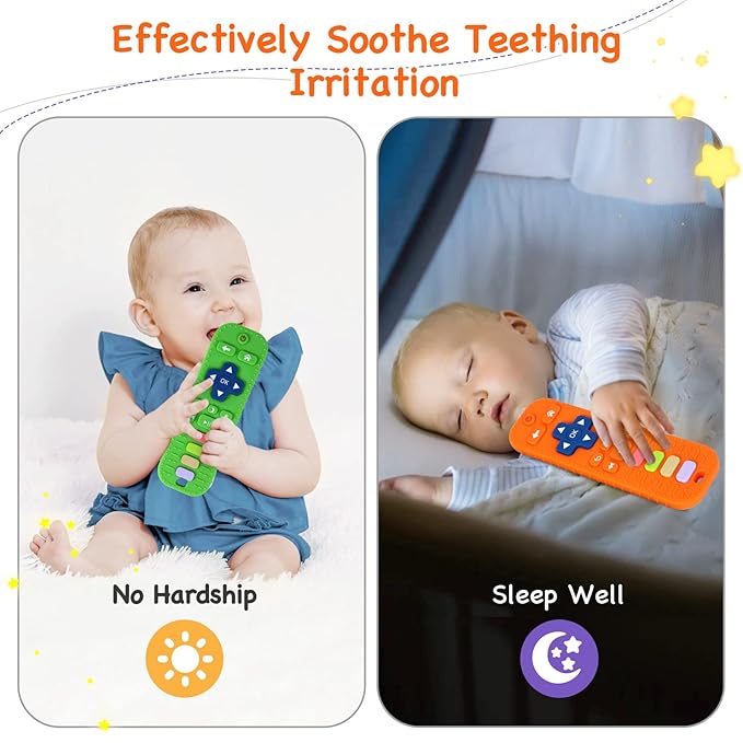 Hooku 2 Pack Remote Teether for Babies, Silicone Teether for 6-12 Months, Baby Teething Toys, Sensory Toys