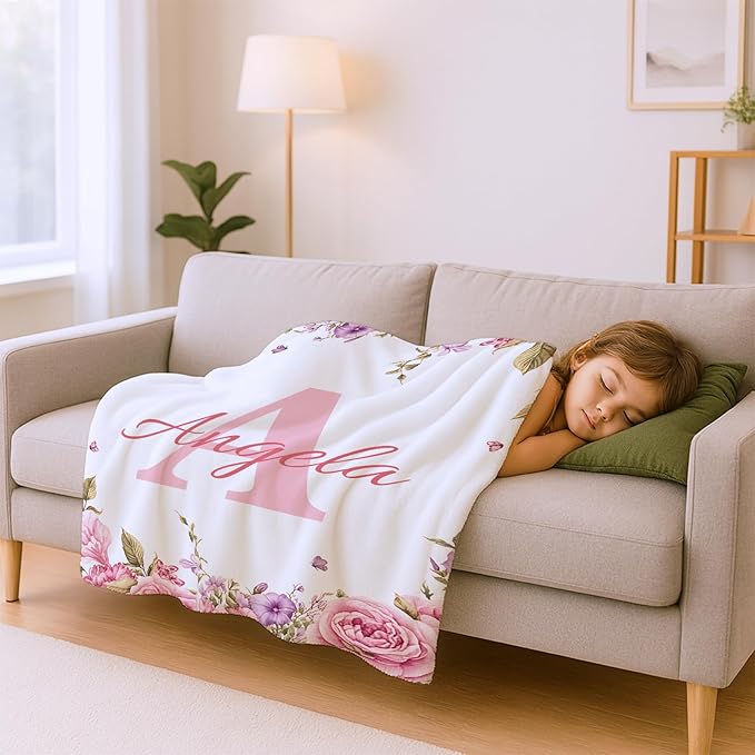 Ships from The US, Personalized Baby Blanket with Girl, Custom Baby Blanket for Kids Soft Flanne Blankets in Easter Personalized Baby Gifts for Infant Newborn Shower (Rose Pink)