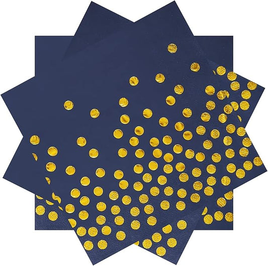 13 x 13 Inches Blue Party Napkins,Blue and Gold Beverage Napkin,100PCS Gold Dot Cocktail Paper Napkins for Birthday Wedding Graduation 2025