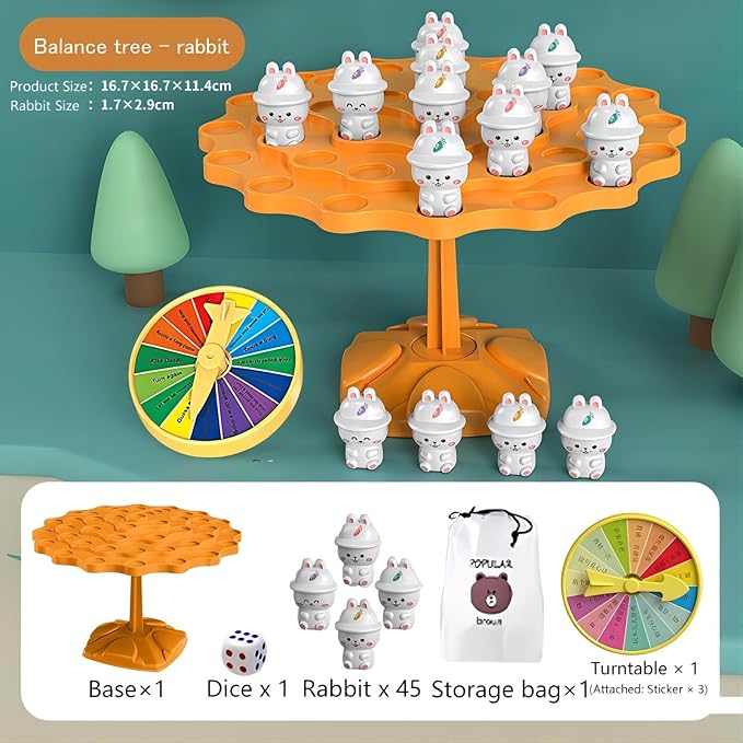 Rabbit Balance Game，Balance Board Game，Two-Player Balanced Tree Board Game, Montessori Rabbit Balance Tree Educational Toys, Children Desktop Game Gift for Boys Girls