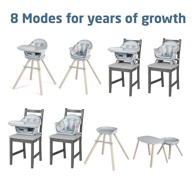 Maxi-Cosi Moa 8-in-1 High Chairs for Babies and Toddlers, Machine Washable Infant High Chair, Compact, Convertible High Chair Lightweight Design, Classic Slate