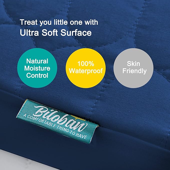 Crib Mattress Protector Waterproof, Soft Breathable Toddler Mattress Pad Cover, Crib Size Fitted Sheets Fit for Baby Toddler Bed Mattress (Standard Size 52” x 28”), Navy Blue