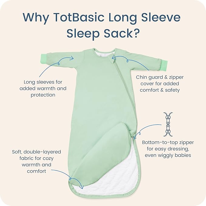 Baby Sleep Sack Long Sleeve Wearable Blanket 1.0 TOG, Premium Soft Infants Sleeping Bags with 2-way Zippers