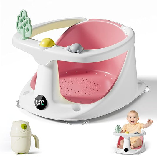 Baby Bath Seat for Babies 6 Months & Up - Bathtub Seats for Babies Sitting Up with Rinse Cup, Non-Slip, Comfortable, Infant Bath Essentials, Pink