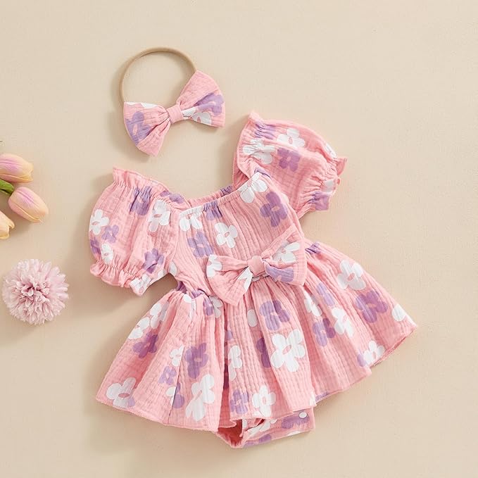 Baby Girls Floral Cotton Leotard Romper Newborn Daisy Playsuits Ruffled Sleeve Onesie Infant Jumpsuit Clothes Headband