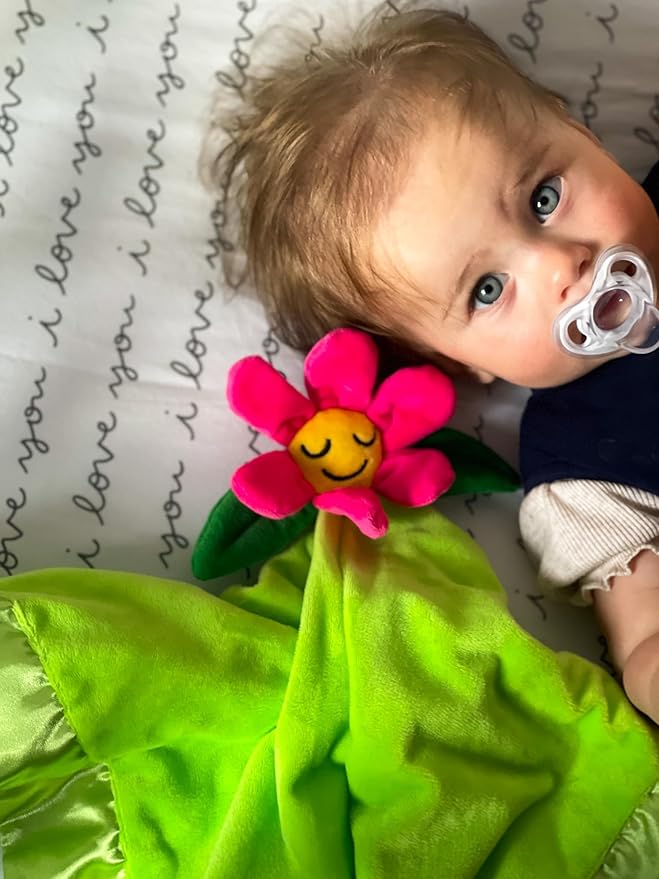 Flower Lovey Blanket for Baby | Large 20" x 20" Baby Lovey for Girls | Cute Flower Security Blanket for Babies and Toddlers