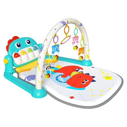 Baby Play Mat,Funny Tummy Time Mat Toys,Music & Light Kick and Play Piano Mat, Baby Play Gym for Newborn Infant,Baby Activity Center Mat with 5 Sensory Baby Toys 0-6-12 Months Dinosaur Theme