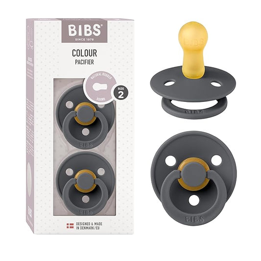 BIBS Pacifiers Colour Collection | Natural Rubber Baby Pacifier | Set of 2 BPA-Free Soothers | Made in Denmark | 6+ Months (Pack of 2) | Iron