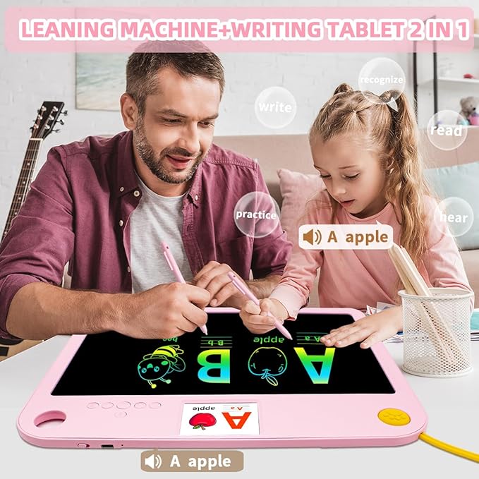 16" LCD Writing Tablet for Kids,Autism Sensory Toys Ages 3 4 5 6 7 Dual Screen Learning, 9 Knowledge Categories, Type-C, Lightweight, Long Battery Life, Ideal for Travel and Gifts Pinks