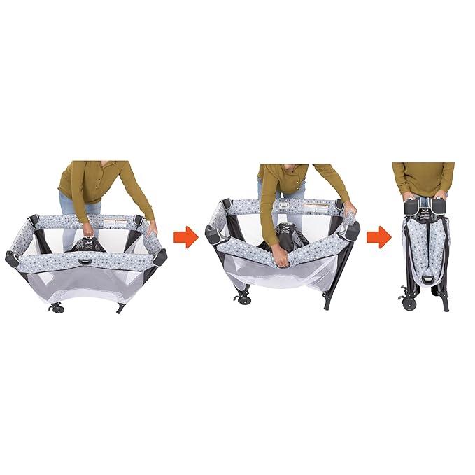 Baby Trend Nursery Den Playard with with Rocking Cradle, Snooze Pod, Flip Over Changer, Pebble Stone Grey