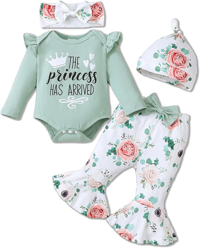 Newborn Baby Girl Clothes Infant Outfits Clothing Ruffle Romper Bell Bottoms Flared Pants Outfit Sets for Baby Girls
