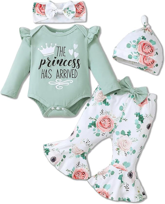 Newborn Baby Girl Clothes Infant Outfits Clothing Ruffle Romper Bell Bottoms Flared Pants Outfit Sets for Baby Girls