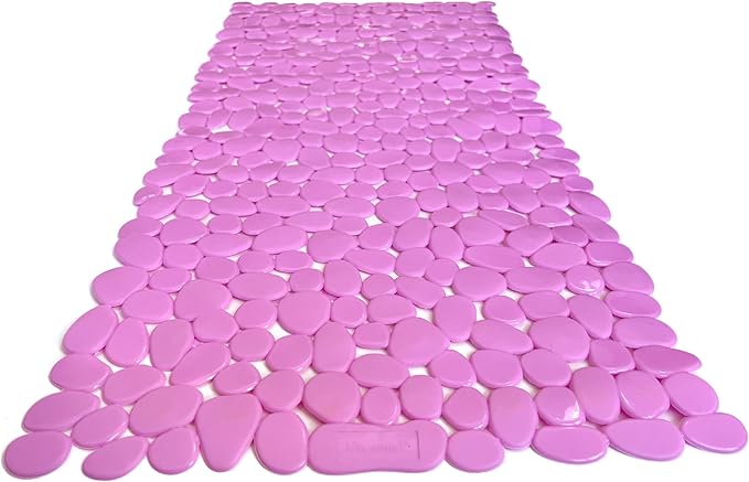 “Pebbles” Non-Slip Bathtub/Shower Mat 27.5”x14” Rectangular, Non-Toxic, Safe, Clean, Machine-Washable, Superior Grip & Drainage, Vinyl, for Smooth Floors ONLY, Opaque Pink