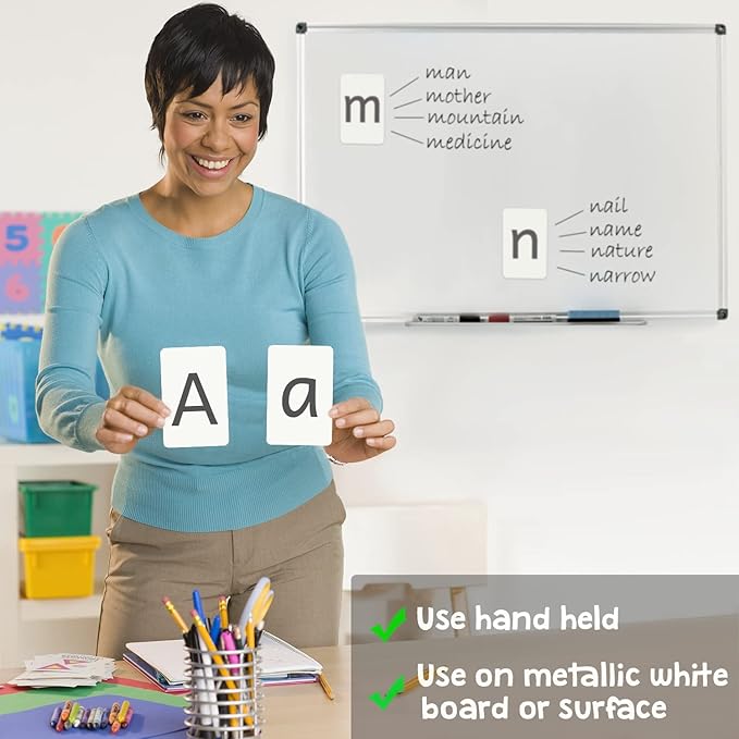 Magnetic Big Alphabet ABC Flash Cards - 52 Sturdy Uppercase & Lowercase Large Letters, Black - for Classroom Teachers, Homeschool, ESL, Kids and Adults