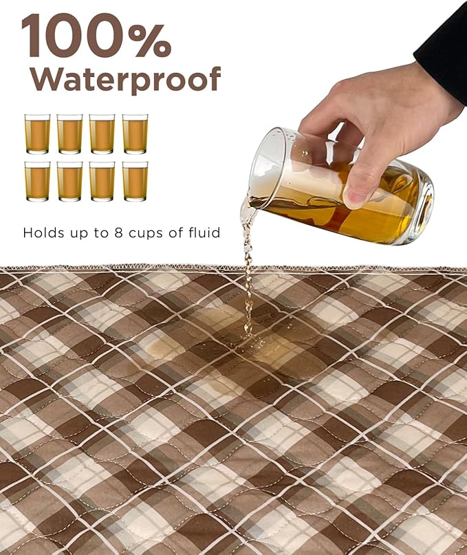 Non-Slip Bed Pads for Incontinence Washable (36" x 52"|2 Pack), Waterproof Bed Pads, Brown Grid, Bed Wetting Pads for Bed, Sofa, Floor, Resuable Underpads for Adults, Seniors, Pet