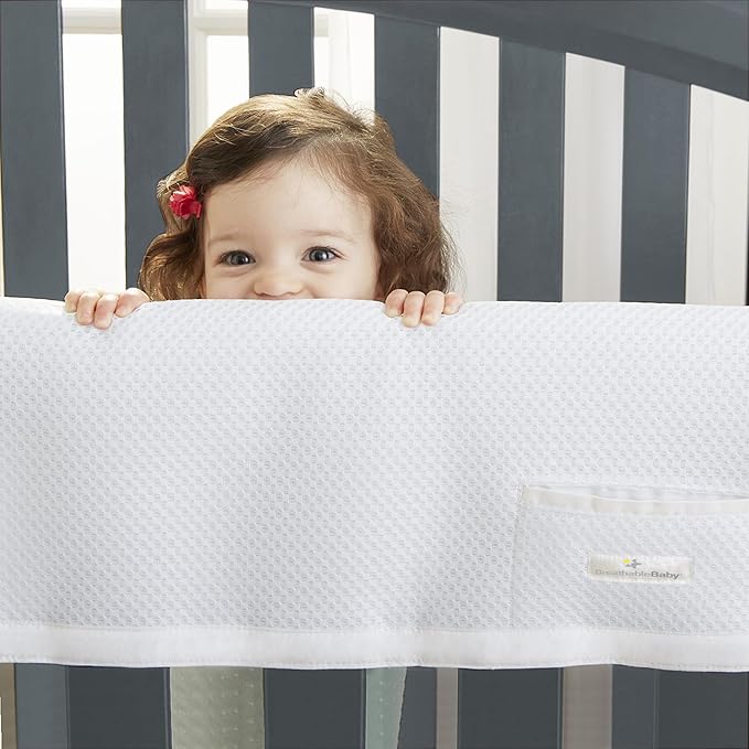 BreathableBaby Breathable Mesh RailGuard Teething Cover — White — 51” Long Panel (1) — Fits Most Full-Size and Does Not Fit Mini Cribs — Use with Coordinating Short Panels - Ecru