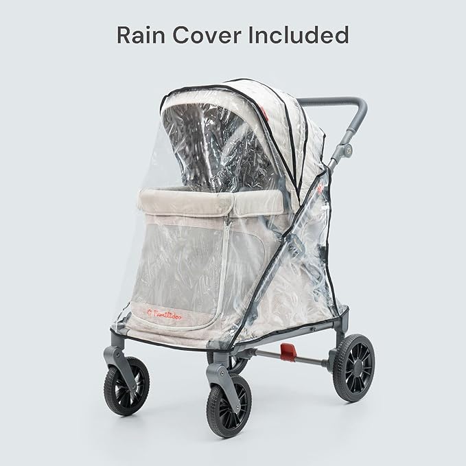 Familidoo Q1 Multi-Use Kids Wagon Stroller – Foldable, Lightweight & All-Terrain for Kids & Pets – 5-Point Safety Harness, Rain Cover & Compact Travel Design – Supports Up to 132 lbs (Ash Rose)