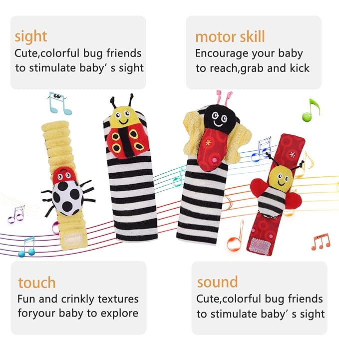 Baby Wrist Rattle Socks and Rattles Gift Set Cartoon Baby Socks Babies Toys for Toddlers 1-3 Year Old Newborn Sensory Toys 3-6 Months Early Learning Toys Babies Shower Gifts for Boys Girls