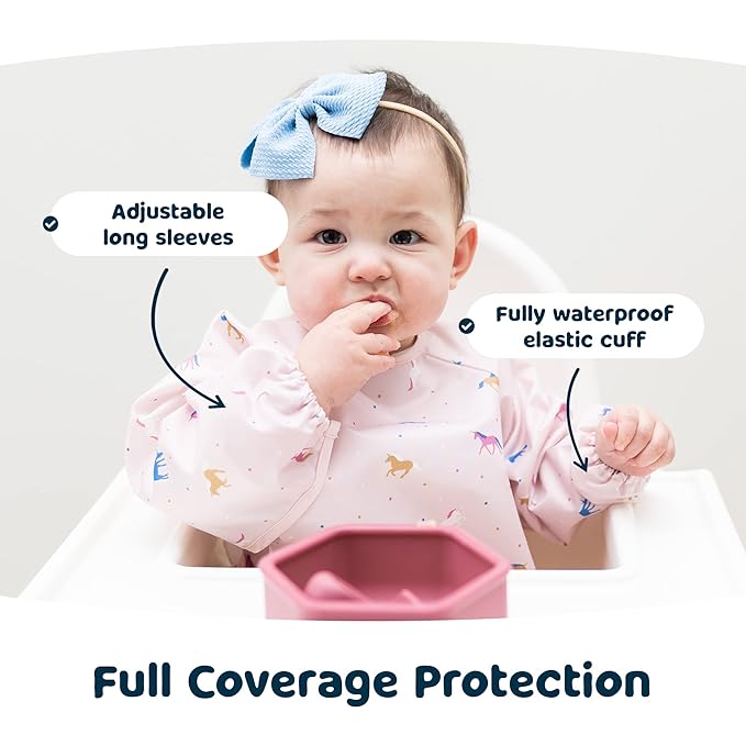 Tiny Twinkle Mess Proof Baby Bib,Waterproof Smock Baby Bib for Eating,Machine Washable Long Sleeve Bib,Baby Led Weaning,Toddler Bib,BLW Supplies(Rose, Large 2-4 Years)