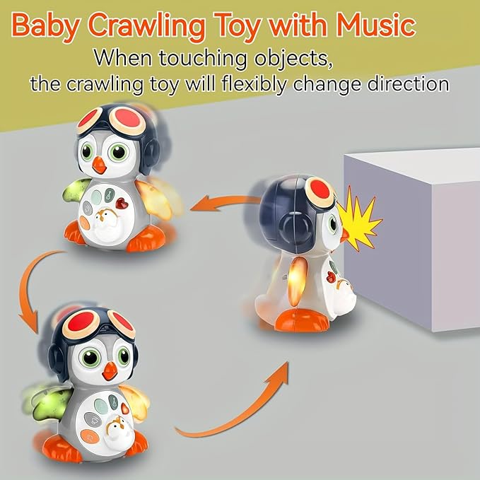 Penguin Crawling Toy for Babies 6-12 Months, Toys for 6 Month Old Boy, Tummy Time 3-6 Months, Light Up Music Toy, Gifts for 3-18 Months Boys Girls, 1 Year Old Boy Girl Toys
