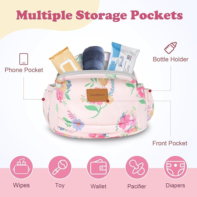 Baby Hip Carrier - Adjustable Waistband & Hip Seat for Newborn-Toddler (Up to 66 Lbs) with Pockets for Parents