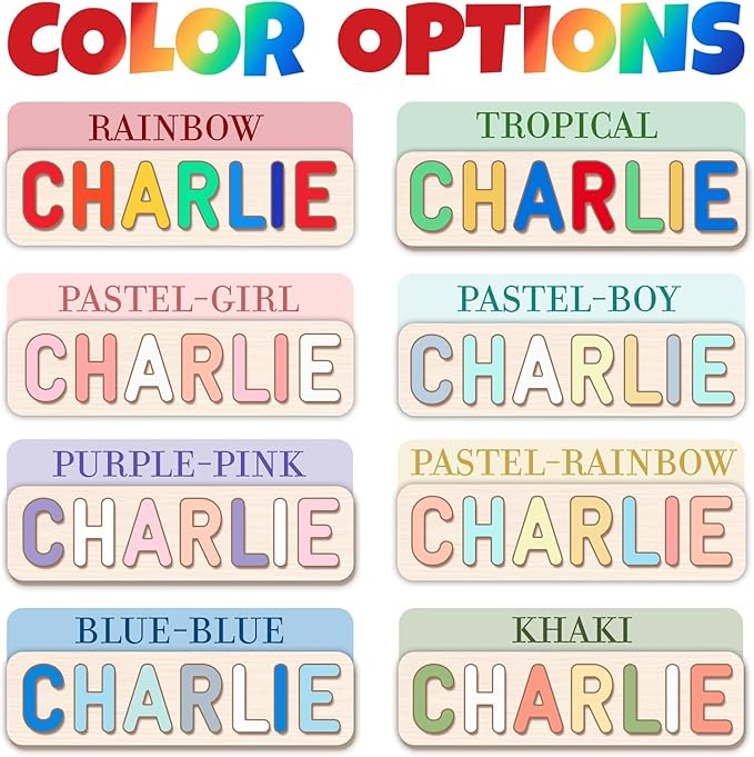 Wooden Name Puzzle for Kids Personalized, Easter Gifts for Toddlers, Baby Easter Basket Stuffers, 1st Birthday Gifts, Early Learning Toys for Baby Boy or Girl, Educational Toys Wooden Toddler Puzzles