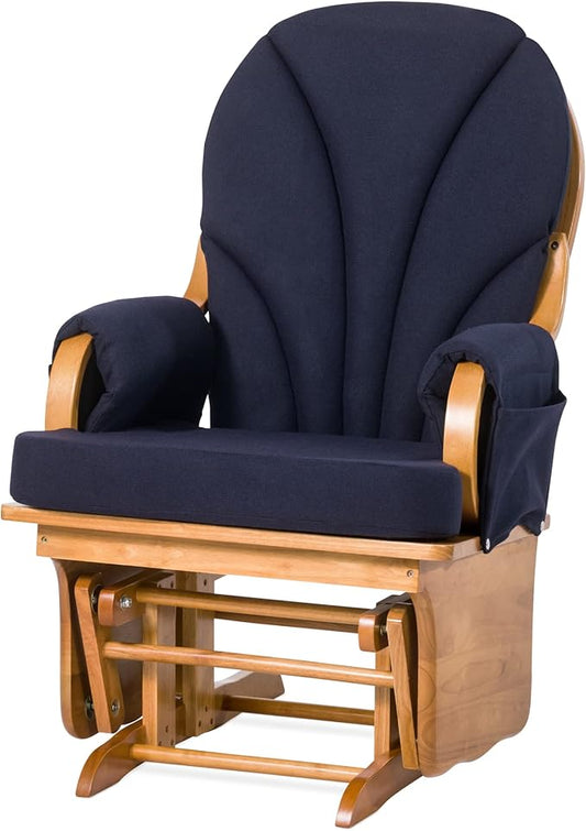 Foundations Lullaby Wood Base Glider Rocker - Baby Feeding and Rocking Chair for Daycare Environment - Nursery Chairs with Padded Foam Arm Rests - (Natural/Blue)