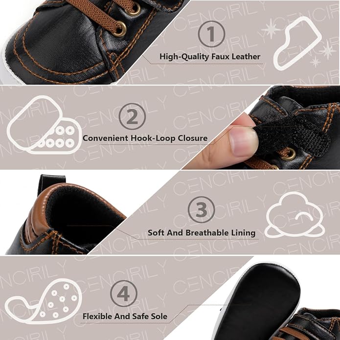 CENCIRILY Baby Boys Girls High Top Sneakers Soft Soles Anti Skid Infant Ankle Shoes Toddler Prewalker First Walking Crib Shoes