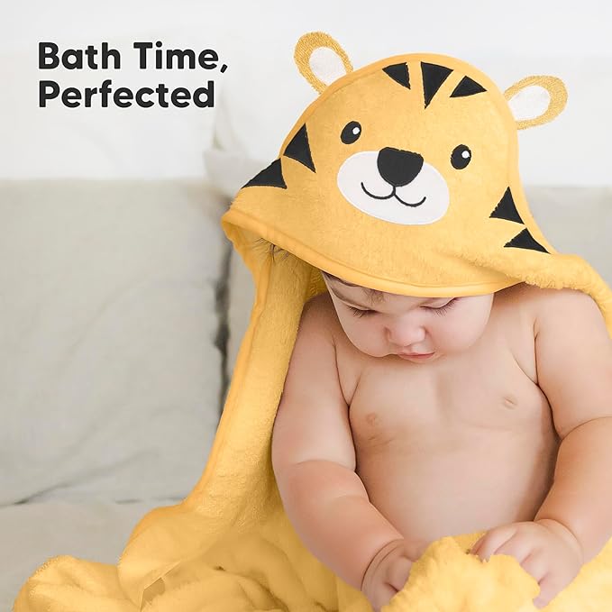 KeaBabies Hooded Baby Towel for Newborn - Viscose Derived from Bamboo Large Baby Bath Towels with Hood for Boys, Girls, Toddler, Extra Absorbent & Soft Newborn Bath Essentials (Tiger)