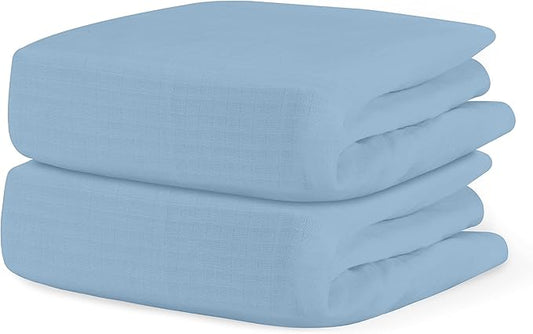 Newton Baby Organic Fitted Crib Sheets (2-Pack) - Ultra Breathable and Soft, 100% Organic Muslin Cotton, SkyBlue, Fits All Standard Cribs