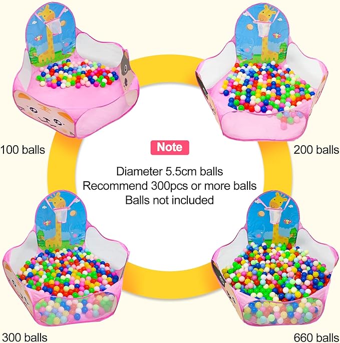 Kids Ball Pit, Pop Up Children Play Tent, Toddler Ball Pool Baby Crawl Playpen with Basketball Hoop, Portable Toys for Girls Boys, 4 ft / 120 cm, Balls Not Included, Animal