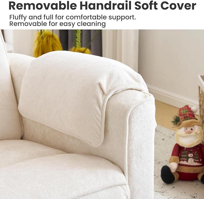 Oversized Power Recliner Chair Swivel Glider with Adjustable Headrest, Swivel Rocking Recliner Chair for Adults, 26" Extra Wide Glider Nursery Chair with Overstuffed Armrest, USB Ports, Cream