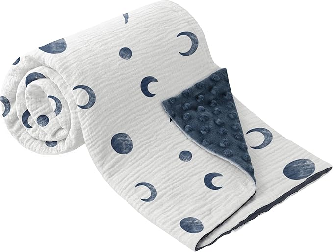 Bearmoss Baby Blankets for Unisex Boys Girls, Soft Nursery Crib Blankets with Muslin Cotton Front and Dotted Fleece Back for Newborns Toddlers 30x40inch (Blue Moon)