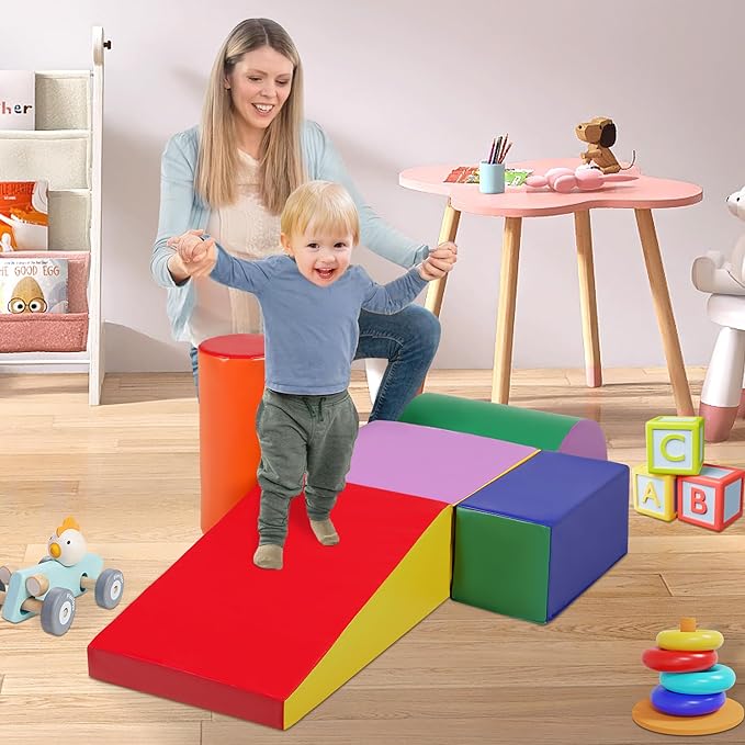 Foam Climbing Toys for Toddlers, 5 Piece Soft Climbing Blocks, Lightweight Baby Climbing Gym, Indoor Baby Activity Play Set for Crawling Climbing and Sliding