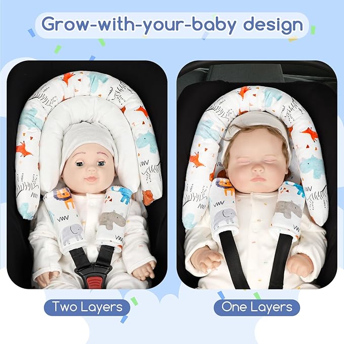 Infant Car Seat Insert & Strap Cover for Baby Boys, 2 in 1 Carseat Head Support Newborn, Ultra Soft Car Seat Cushion for Babies, Plush Fabric, Fit for Swing, Car Seat, Stroller, Bouncer