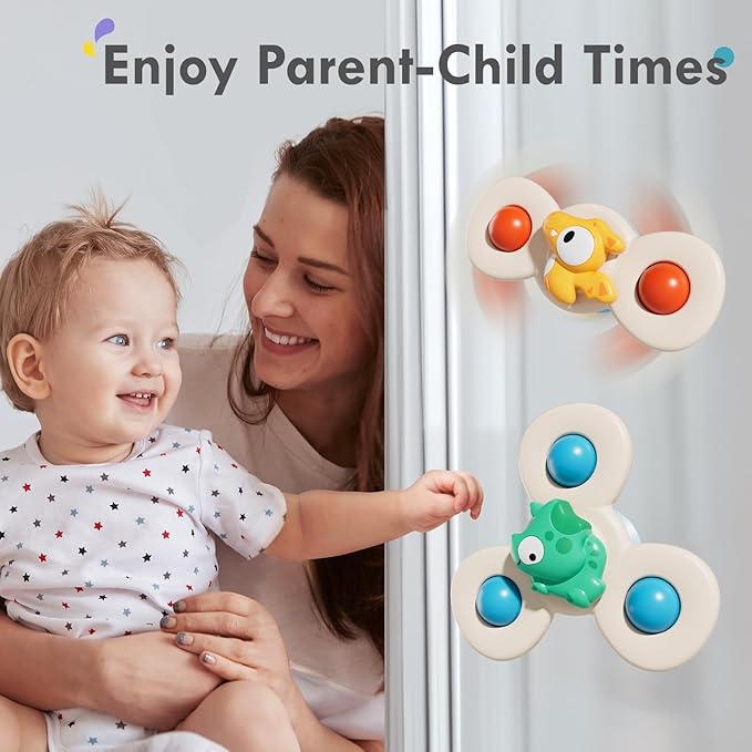 ALASOU 3PCS Suction Cup Spinner Toys for 1 Year Old Boy Girl|Spinning Top Baby Toys 12 18 Months|1 2 Year Old Boy Birthday Gift|Baby Bath Toy for Kids Ages 1-3|Sensory Toy for Toddlers 1-3