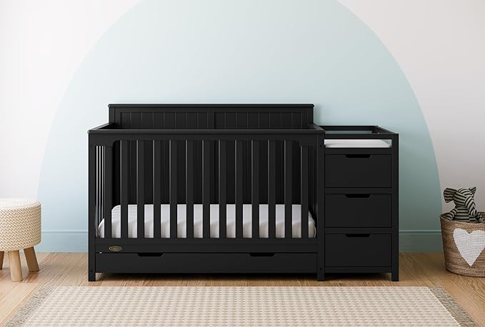 Graco Hadley All-in-One Convertible Crib & Changer (Black) – GREENGUARD Gold Certified, Fits Standard Crib Mattress, Converts to Toddler Bed and Full Bed, 4 Adjustable Mattress Heights