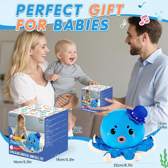 Dancing Octopus Baby Toy for 12-18 Months, Rechargeable Musical Plush Interactive Toy - 40 Songs & Recording Feature, Crawling Tummy Time Toy, Soft Sensory Toys for Toddlers 1-3, Gifts for Infants