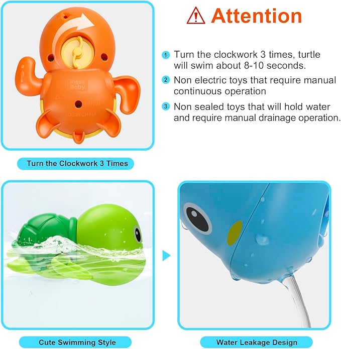Bath Toys, Cute Swimming Turtle Baby Bath Toys for Toddler 1-3, Water Pool Floating Wind Up Toys for 1 Year Old Boy Girl Gifts, Infant Toddlers Kids Bathtub Toys, 3 Pack