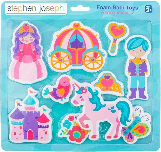 Stephen Joseph, Floating Foam Bath Character 10-Piece Toy Set, Princess (SJ1148), Small