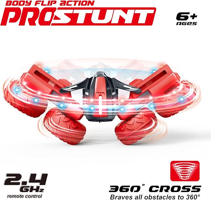 Threeking RC Stunt Car Remote Control Cars with Lights Rotating Double-Sided Driving Indoor Outdoor Toys Gifts Presents for 6 7 8 9 10 11 12 Year Old Kids Boys Girls