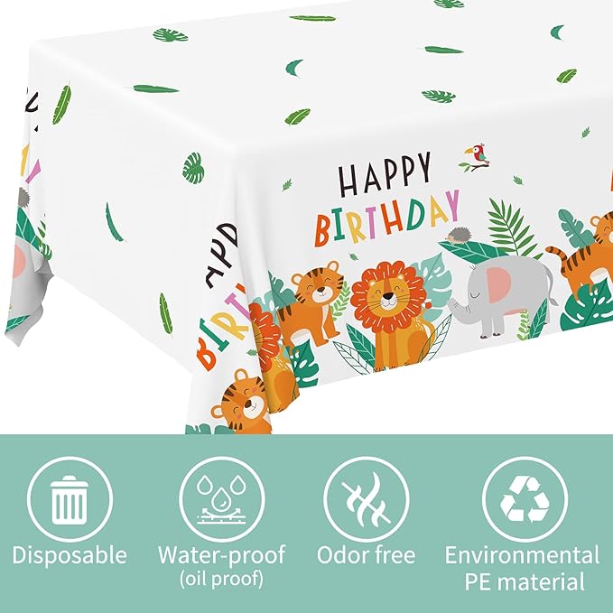 Safari Theme Party Supplies Disposable Tablecloth Plastic Waterproof Table Cover for Jungle Safari Birthday Party Decorations, 3 Pack 54X108inch