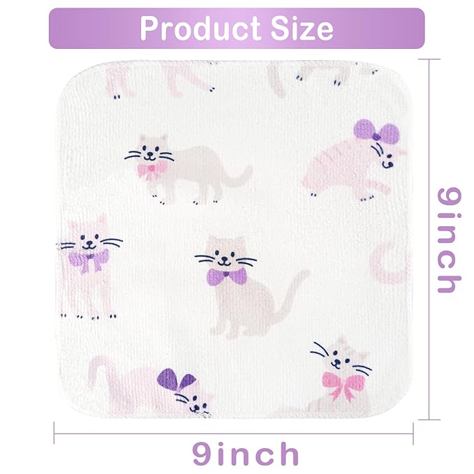 Viviland Baby Washcloths, Super Soft Baby Bath Towels for Newborn 24 Pack, Absorbent Face & Body Wash Cloth for Baby Girl, Cat Pattern, 9 x 9 inch