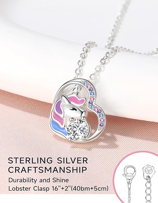 Unicorn Necklace for Girls, Initial Necklaces for Little Girls Kids Children, Hypoallergenic 925 Sterling Silver Kids Jewelry Colorful CZ Unicorn Gifts for Birthday Kindergarten Graduation Wedding