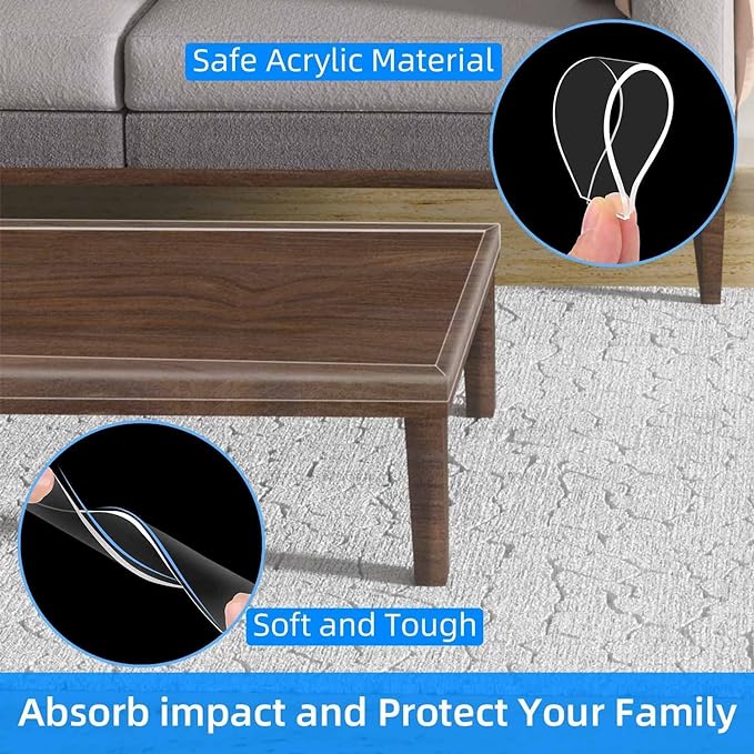 Clear Edge Protector Strip, 0.8in x 9.84FT, Sharp Edge Wrap Cover Tape, Self Adhesive Corner Protective Bumper Guards for Cabinet Door Desk Glass Table Furniture, Kitchen Countertop, Waterproof