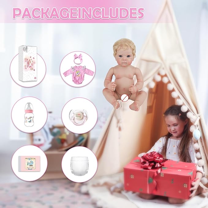 Lifelike Reborn Baby Dolls - 20-inch Realistic Silicone Baby Girl, Newborn Doll with Full Vinyl Body, Handmade with Accessories, Real Life Baby Doll for 3+ Years Old Kids Gifts