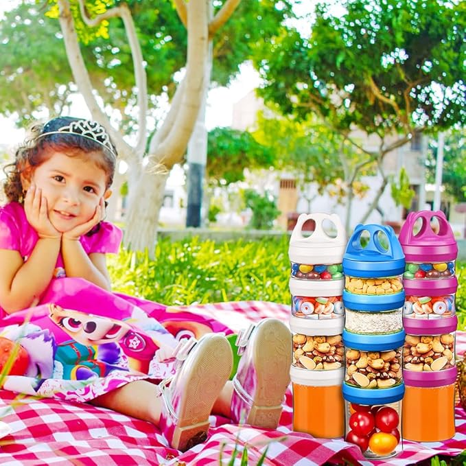 SELEWARE Portable Stackable Food Storage Containers for Snacks Formula Powder and Drinks Twist Lock System Airtight Leak-proof BPA and Phthalate Free Red Blue and White