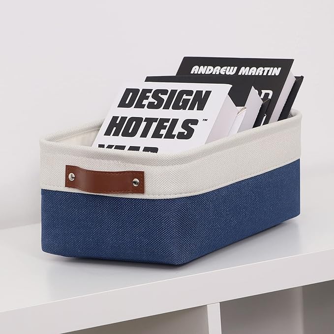 HNZIGE Small Baskets for Storage(6 Pack) Fabric Storage Baskets for Shelves, Foldable Storage Basket for Organizing Closets, Nursery, Baskets for Gifts Empty (White&Blue, 11.8" x 7.8" x 5.1")