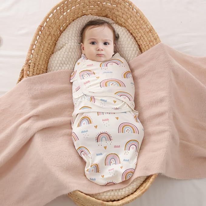 insular Baby Swaddle Wrap, Swaddle Blanket for Newborn and Infant, Adjustable Velcro Swaddling Set for Boy and Girl, Soft Cotton Baby Sleep Sack 3 Pack, Beige Swan, Small(0-3 Month)